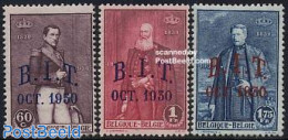 Belgium 1930 BIT Overprints 3v (Bureau Internationale Travaux), Mint NH, History - Various - I.l.o. - Kings & Queens (.. - Ongebruikt