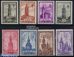 Belgium 1939 Anti Tuberculosis 8v, Mint NH, Health - Religion - Anti Tuberculosis - Churches, Temples, Mosques, Synago.. - Nuevos