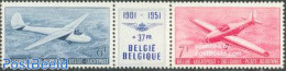 Belgium 1951 Aeroclub 2v+tab [:T:], Unused (hinged), Sport - Transport - Gliding - Aircraft & Aviation - Unused Stamps