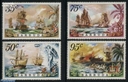 Barbuda 1975 Sea Battles 4v, Mint NH, Transport - Ships And Boats - Boten