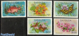 Barbuda 1978 Flora & Fauna 5v, Mint NH, Nature - Butterflies - Fish - Flowers & Plants - Poissons