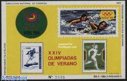 Bolivia 1987 Olympic Games S/s, Mint NH, Sport - Olympic Games - Swimming - Stamps On Stamps - Natación