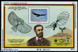 Bolivia 1991 Lilienthal S/s, Mint NH, Nature - Transport - Birds - Birds Of Prey - Aircraft & Aviation - Avions
