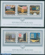 Burundi 1977 UNO Post 2 S/s, Mint NH, History - Transport - United Nations - Stamps On Stamps - Automobiles - Sellos Sobre Sellos