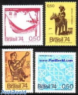 Brazil 1974 Folk Art 4v, Mint NH, Performance Art - Various - Music - Folklore - Textiles - Nuevos