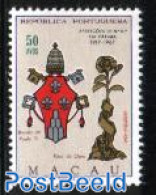 Macao 1967 Fatima 1v, Mint NH, History - Nature - Religion - Coat Of Arms - Roses - Religion - Ongebruikt