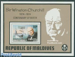 Maldives 1974 Sir Winston Churchill S/s, Mint NH, History - Transport - Churchill - Aircraft & Aviation - Ships And Bo.. - Sir Winston Churchill
