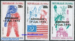 Mali 1975 Apollo-Soyuz Overprints 3v, Mint NH, Transport - Space Exploration - Mali (1959-...)