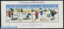Isle Of Man 1990 Christmas S/s, Mint NH, Nature - Religion - Cats - Dogs - Christmas - Weihnachten