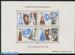 Monaco 1988 Olympic Games Seoul S/s, Mint NH, Sport - Cycling - Olympic Games - Sailing - Table Tennis - Tennis - Unused Stamps