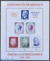Monaco 1999 Golden Jubilee S/s, Mint NH, History - Kings & Queens (Royalty) - Stamps On Stamps - Ongebruikt