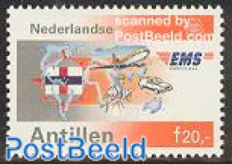 Netherlands Antilles 1990 EXpress Mail Stamp E.M.S. 1v, Mint NH, History - Transport - Flags - Post - Automobiles - Ai.. - Poste
