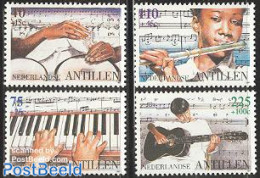 Netherlands Antilles 1997 Child Welfare, Music 4v, Mint NH, Performance Art - Music - Musical Instruments - Staves - Muziek