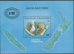New Caledonia 1990 NZ Stamp Expo S/s, Mint NH, Nature - Various - Birds - Philately - Maps - Ongebruikt