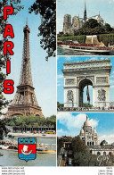 PARIS ET SES MERVEILLES - LA TOUR EIFFEL, NOTRE-DAME, L'ARC DE TRIOMPHE, LA BASILIQUE DU SACRE-CŒUR # BLASON - Cartas Panorámicas