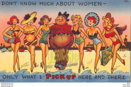 Vintage 1940s Humor Comic Linen Postcard Tichnor Overweight People Beach Sexy Lady Beach Pin-ups - Humour