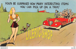 Vintage 1940s Comic Postcard "You'd Be Surprised How Many Interesting Items." Sexy Pretty Hitchhiker  YARIC - Humor