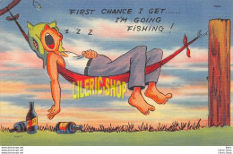 Vintage 1940s Comic Linen Postcard Tichnor First Chance I Get I'm Going Fishing  Man Asleep Hammock BEER - Humor