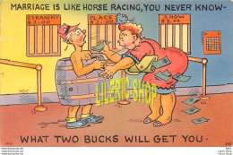 Vintage 1940s  Comic Postcard Tichnor - MARRIAGE IS LIKE HORSE RACING, YOU NEVER KNOW - Humour
