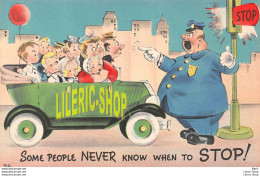 Vintage 1940s Comic Postcard "Some People NEVER Know When To STOP !" Policeman - Car - Metrocraft - Humor