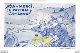 Vintage1940s Comic Postcard "non - Merci Je Payerai L' Amende !" Motorcycle Policeman Giving Pretty Woman Ticket - Humour