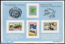 Nauru 1974 UPU Centenary S/s, Mint NH, History - Transport - Various - Flags - U.P.U. - Motorcycles - Maps - U.P.U.