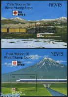 Nevis 1991 Philanippon, Locomotives 2 S/s, Mint NH, Transport - Railways - Trains