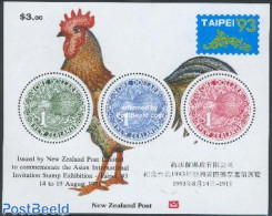 New Zealand 1993 Taipei S/s With Round Kiwi Stamps, Mint NH, Nature - Birds - Poultry - Philately - Nuevos