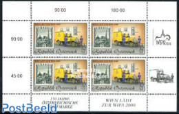 Austria 1998 WIPA 2000 M/s (with 4 Stamps), Mint NH, Transport - Post - Stamp Day - Stamps On Stamps - Automobiles - Ungebraucht