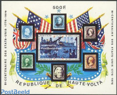 Upper Volta 1975 US Bicentenary S/s, Mint NH, History - Transport - US Bicentenary - Stamps On Stamps - Ships And Boats - Francobolli Su Francobolli