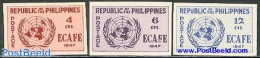 Philippines 1947 ECAFE 3v Imperforated, Mint NH, History - United Nations - Philippines