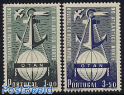 Portugal 1952 Nato 2v, Mint NH, History - Nature - Transport - Europa Hang-on Issues - NATO - Birds - Ships And Boats - Nuevos