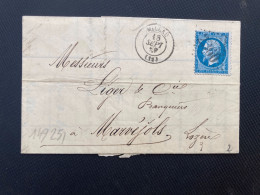 LETTRE (PLI) TP EMPIRE 20c DENTELE OBL. GC 2360 + 18 SEPT 67 MILLAU (11) CH VIRENQUE BANQUE ET RECOUVREMENTS - 1849-1876: Klassik