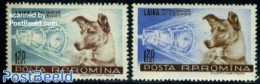 Romania 1957 Lajka In Space 2v, Mint NH, Nature - Transport - Dogs - Space Exploration - Neufs
