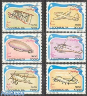 Somalia 1993 Aeroplanes 6v, Mint NH, Transport - Helicopters - Aircraft & Aviation - Zeppelins - Hubschrauber