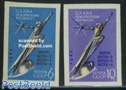 Russia, Soviet Union 1962 Space Flights 2v Imperforated, Mint NH, Transport - Space Exploration - Unused Stamps