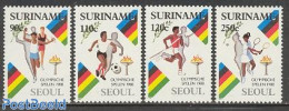 Suriname, Republic 1988 Olympic Games Seoul 4v, Mint NH, Sport - Athletics - Football - Olympic Games - Tennis - Athletics