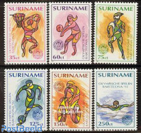 Suriname, Republic 1992 Olympic Games Barcelona 6v, Mint NH, Sport - Basketball - Cycling - Football - Olympic Games -.. - Pallacanestro