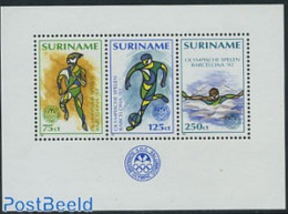 Suriname, Republic 1992 Olympic Games Barcelona S/s, Mint NH, Sport - Football - Olympic Games - Swimming - Schwimmen