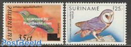 Suriname, Republic 1993 Birds 2v (35c On 50c, 25g), Mint NH, Nature - Birds - Owls - Surinam