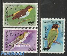 Suriname, Republic 1994 Overprints Port Paye 3v, Mint NH, Nature - Birds - Parrots - Surinam