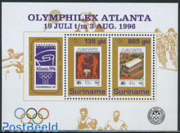 Suriname, Republic 1996 Olymphilex Atlanta S/s, Mint NH, Sport - Olympic Games - Stamps On Stamps - Briefmarken Auf Briefmarken