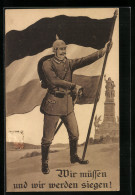 AK Soldat In Uniform Mit Pickelhaube Und Fahne  - Guerre 1914-18