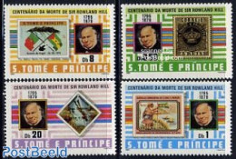 Sao Tome/Principe 1980 Sir Rowland Hill 4v, Mint NH, Sport - Transport - Diving - Sir Rowland Hill - Stamps On Stamps .. - Buceo
