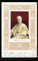 Lithographie Papst Pius X. Mit Kreuzkette  - Papas