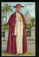 Lithographie Papst Pius X. Mit Hut Und Gebetsbuch  - Papi