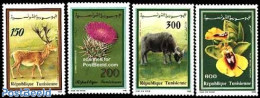 Tunisia 1990 Flora And Fauna 4v, Mint NH, Nature - Animals (others & Mixed) - Deer - Flowers & Plants - Tunisia (1956-...)