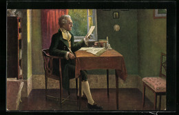 AK Goethe An Seinem Schreibtisch Sitzend Mit Einem Brief  - Ecrivains