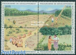 United Nations, Geneva 1986 Development Program 4v [+], Mint NH, Nature - Transport - Various - Trees & Forests - Auto.. - Rotary, Lions Club