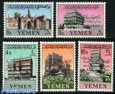 Yemen, Arab Republic 1963 Arab Repoublic Overprints On Defintives 5v, Mint NH, Art - Castles & Fortifications - Castles